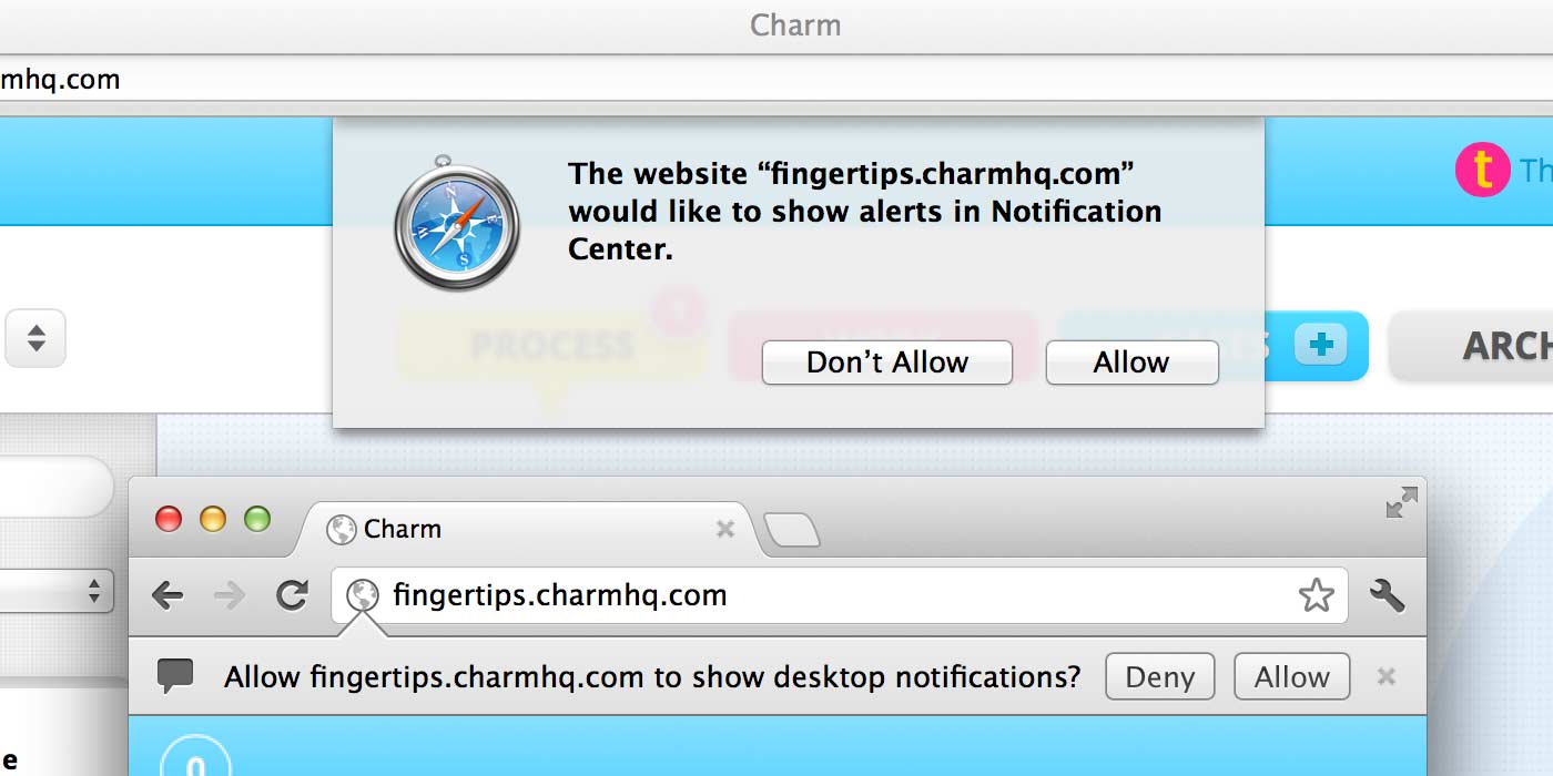 Safari and Chrome requesting permission for Notification Center.